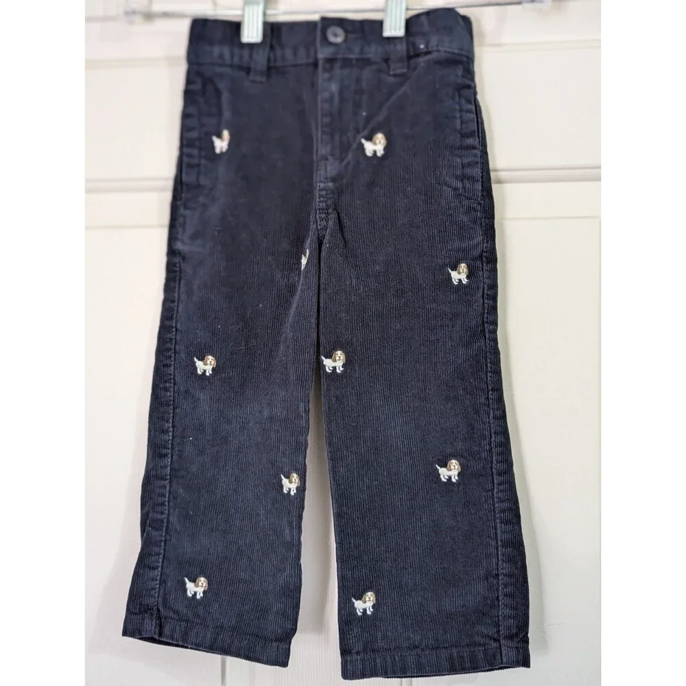 Gymboree Corduroy Pants Jeans 2T Black Embroidered Beige Puppy Dog